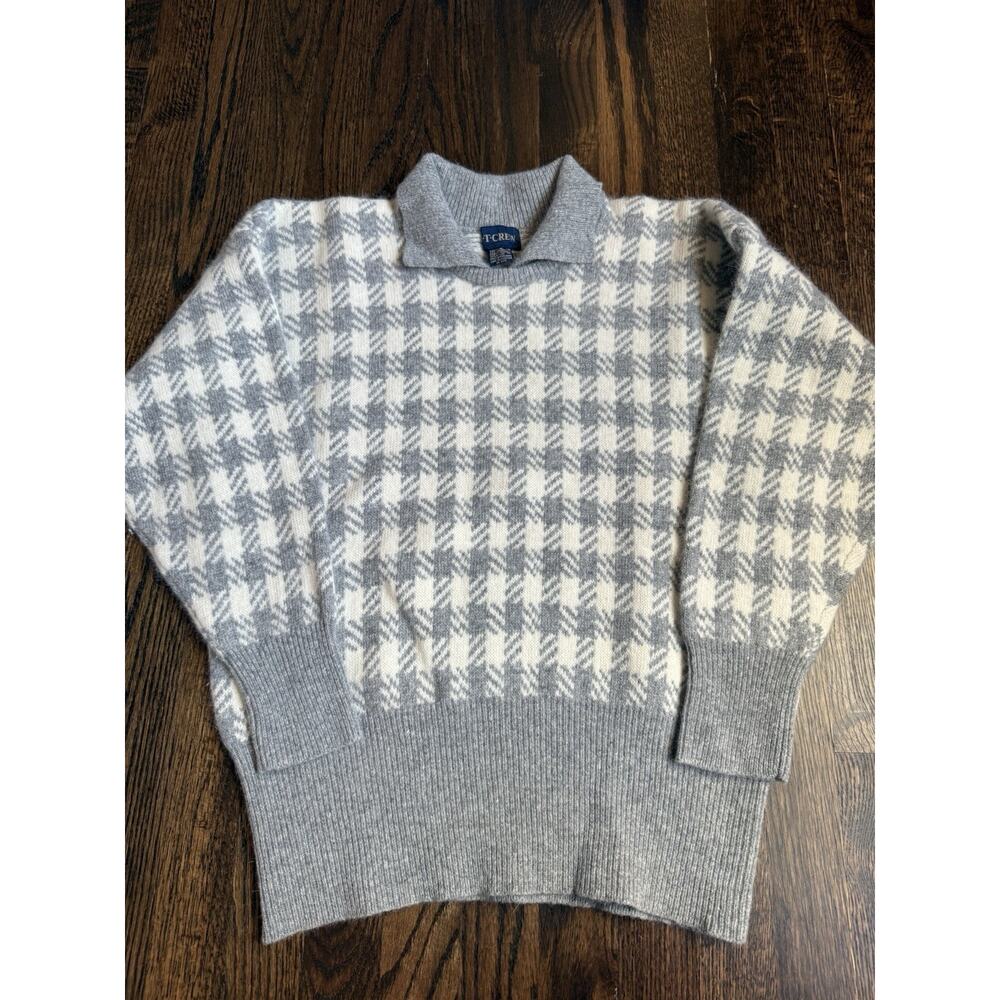 T. Crew Vintage Gray Houndstooth Sweater Wool Angora L